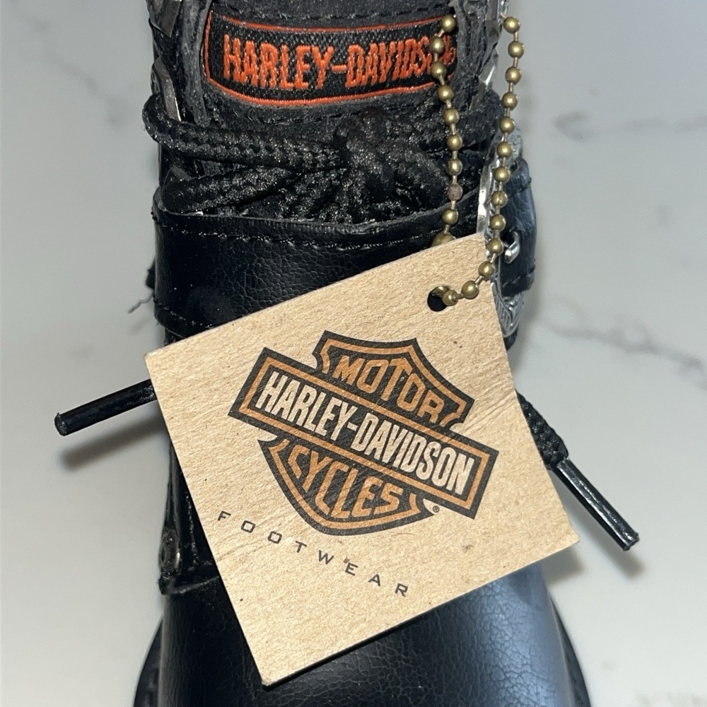 Harley Davidson Youth Boots Sz 10 Black Moto Biker Lace Up Hook Loop Chunky Sole